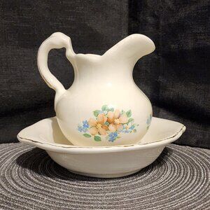 Ceramic Pitcher and Bowl - Handmade - Floral